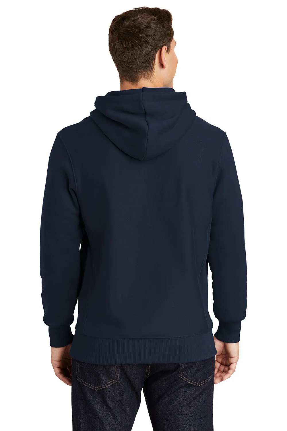 Sport-Tek Mens Fleece Hooded Sweatshirt Hoodie w/ Pouch Pocket - True Navy Blue Clothing Sport-Tek