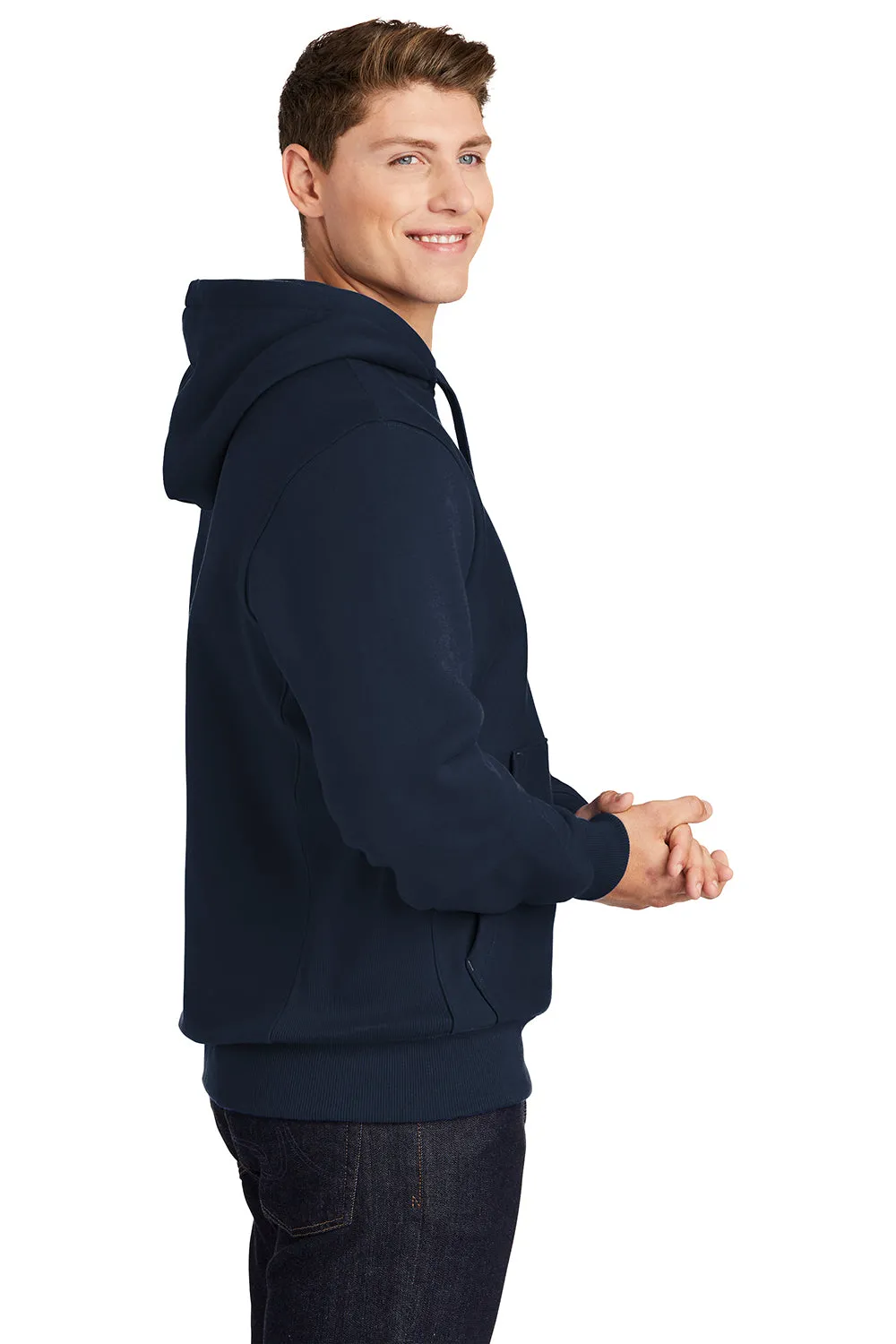 Sport-Tek Mens Fleece Hooded Sweatshirt Hoodie w/ Pouch Pocket - True Navy Blue Clothing Sport-Tek