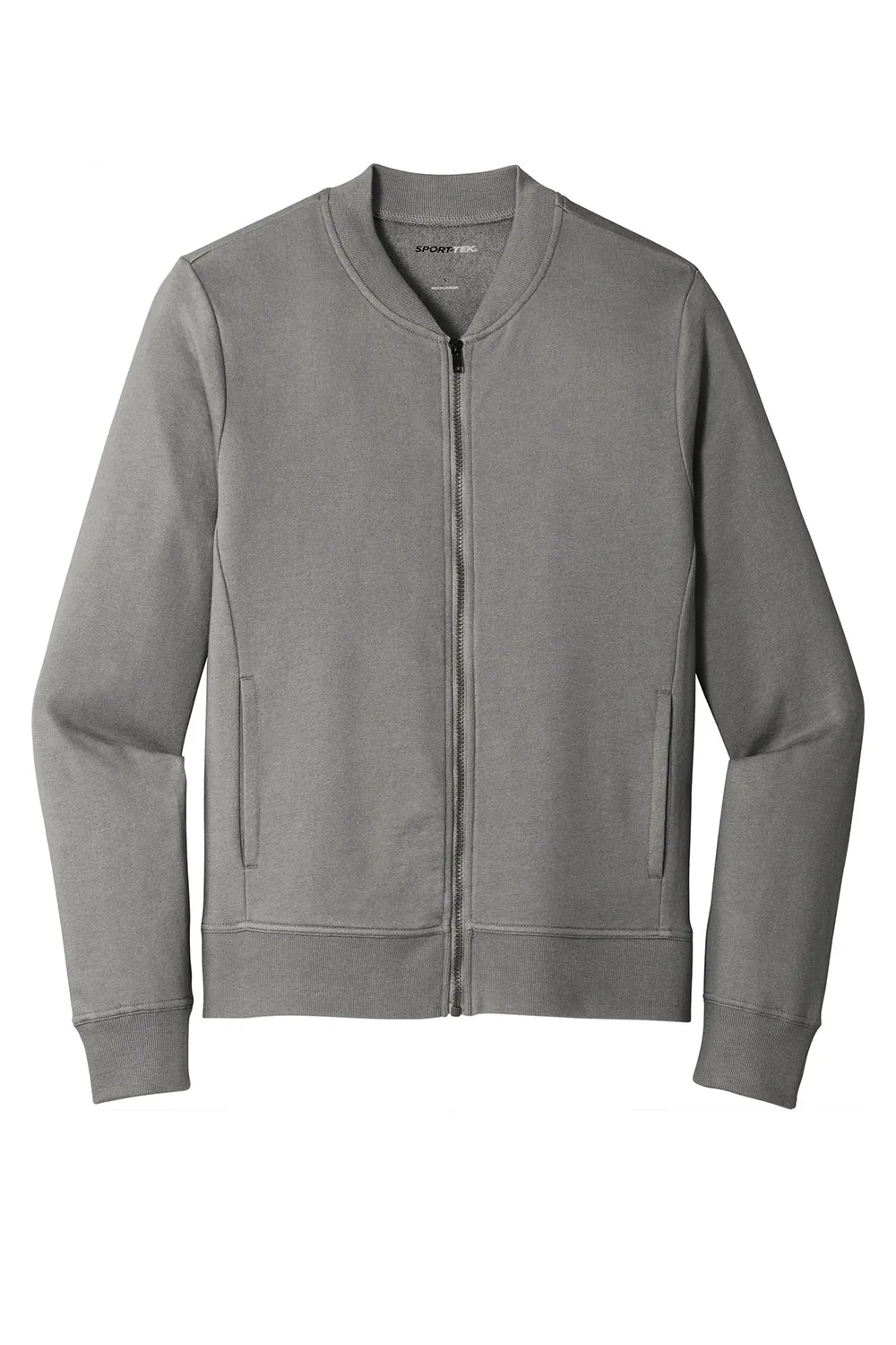 Sport-Tek Mens French Terry Full Zip Bomber Jacket - Concrete Grey