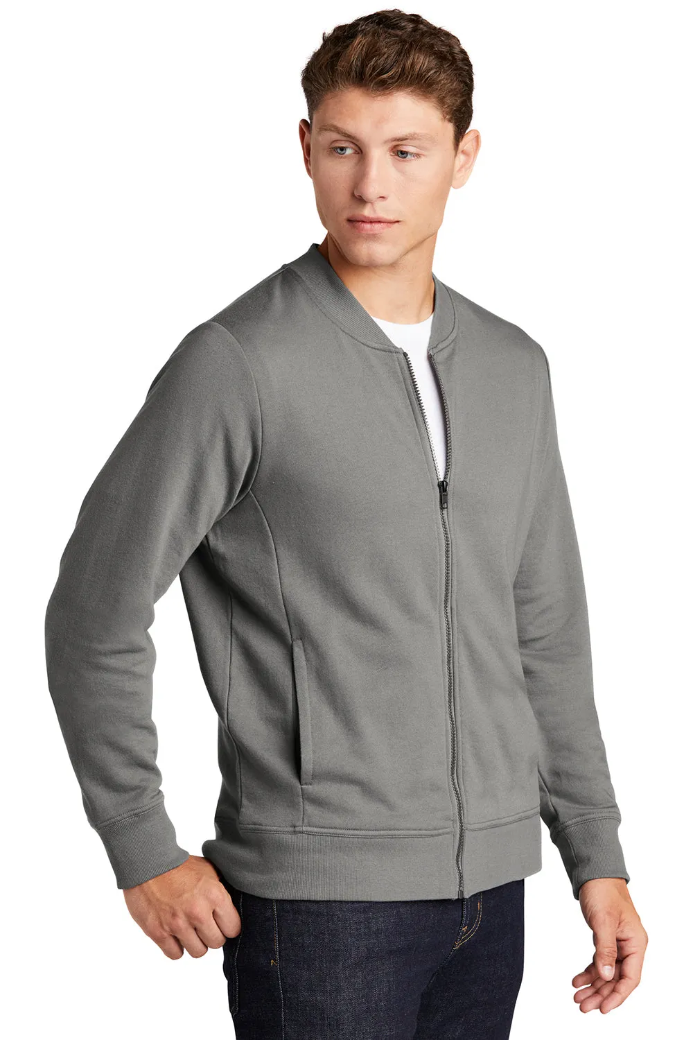 Sport-Tek Mens French Terry Full Zip Bomber Jacket - Concrete Grey