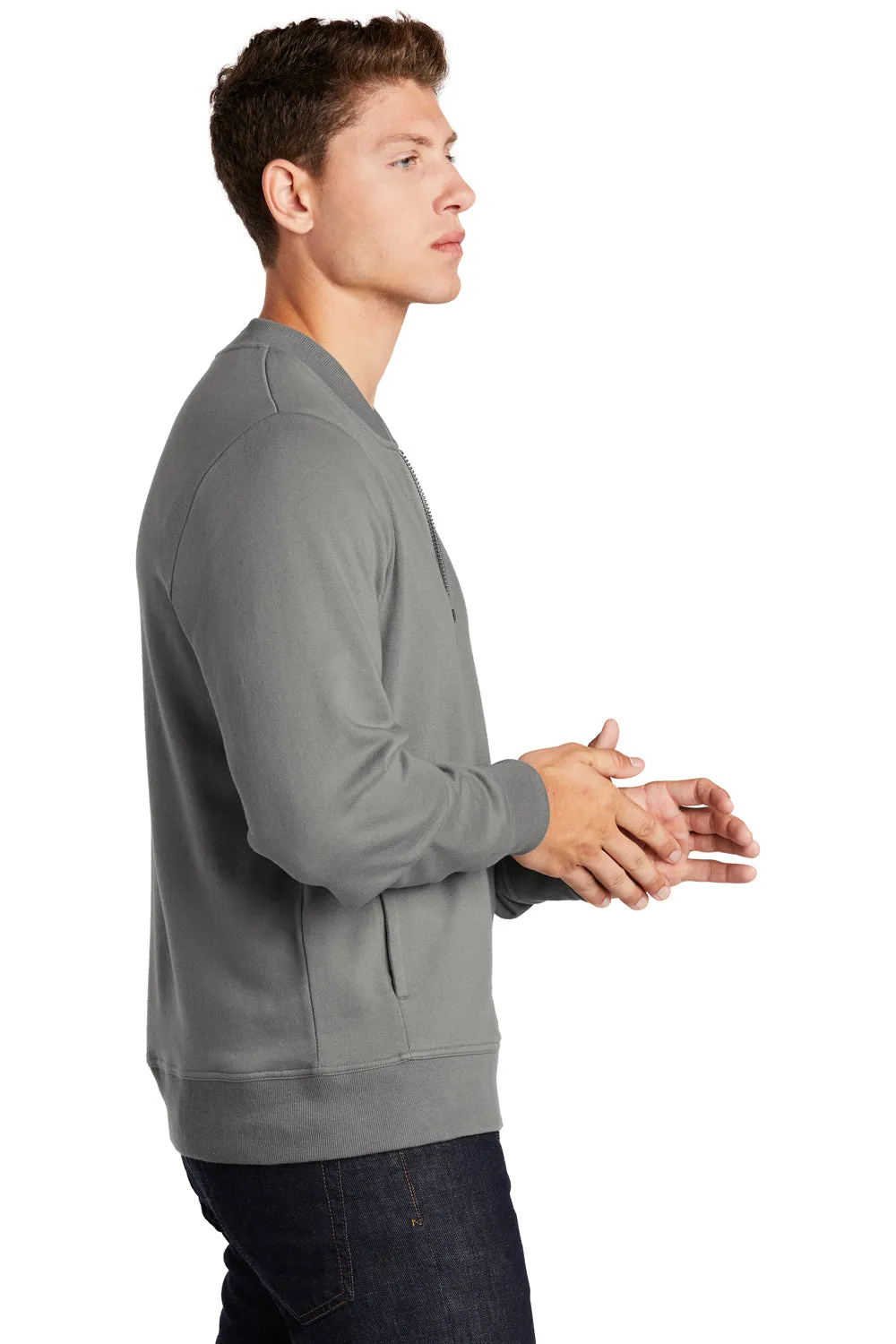 Sport-Tek Mens French Terry Full Zip Bomber Jacket - Concrete Grey