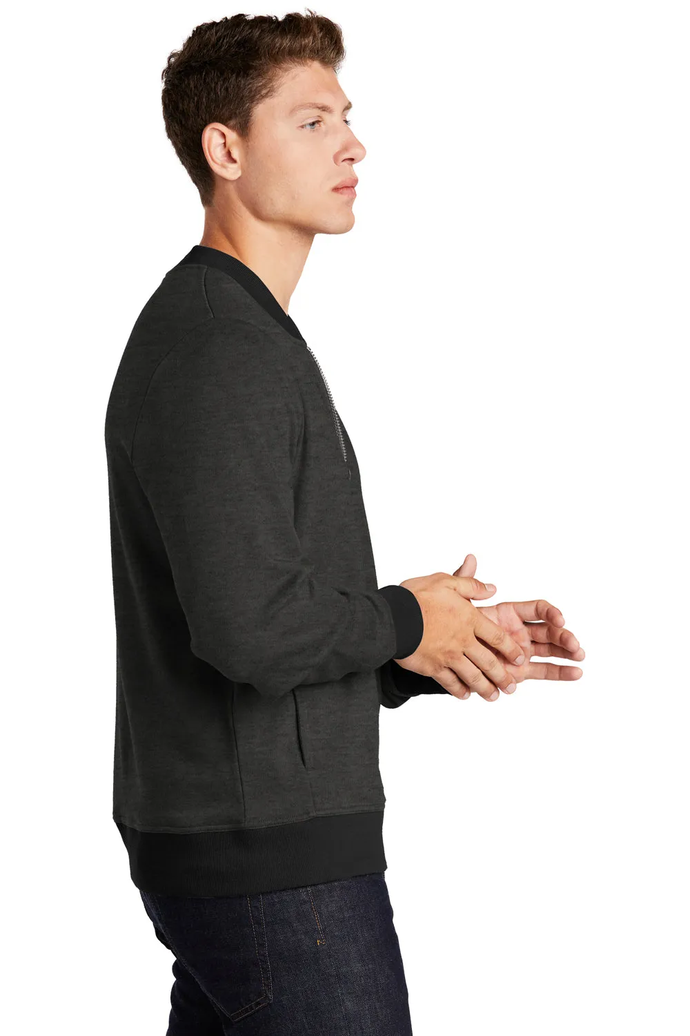 Sport-Tek Mens French Terry Full Zip Bomber Jacket - Heather Black