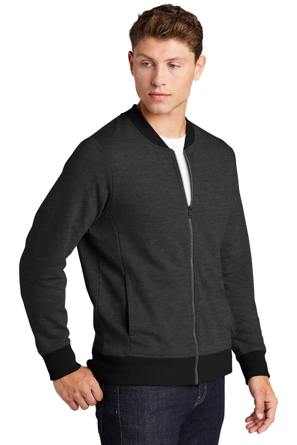 Sport-Tek Mens French Terry Full Zip Bomber Jacket - Heather Black