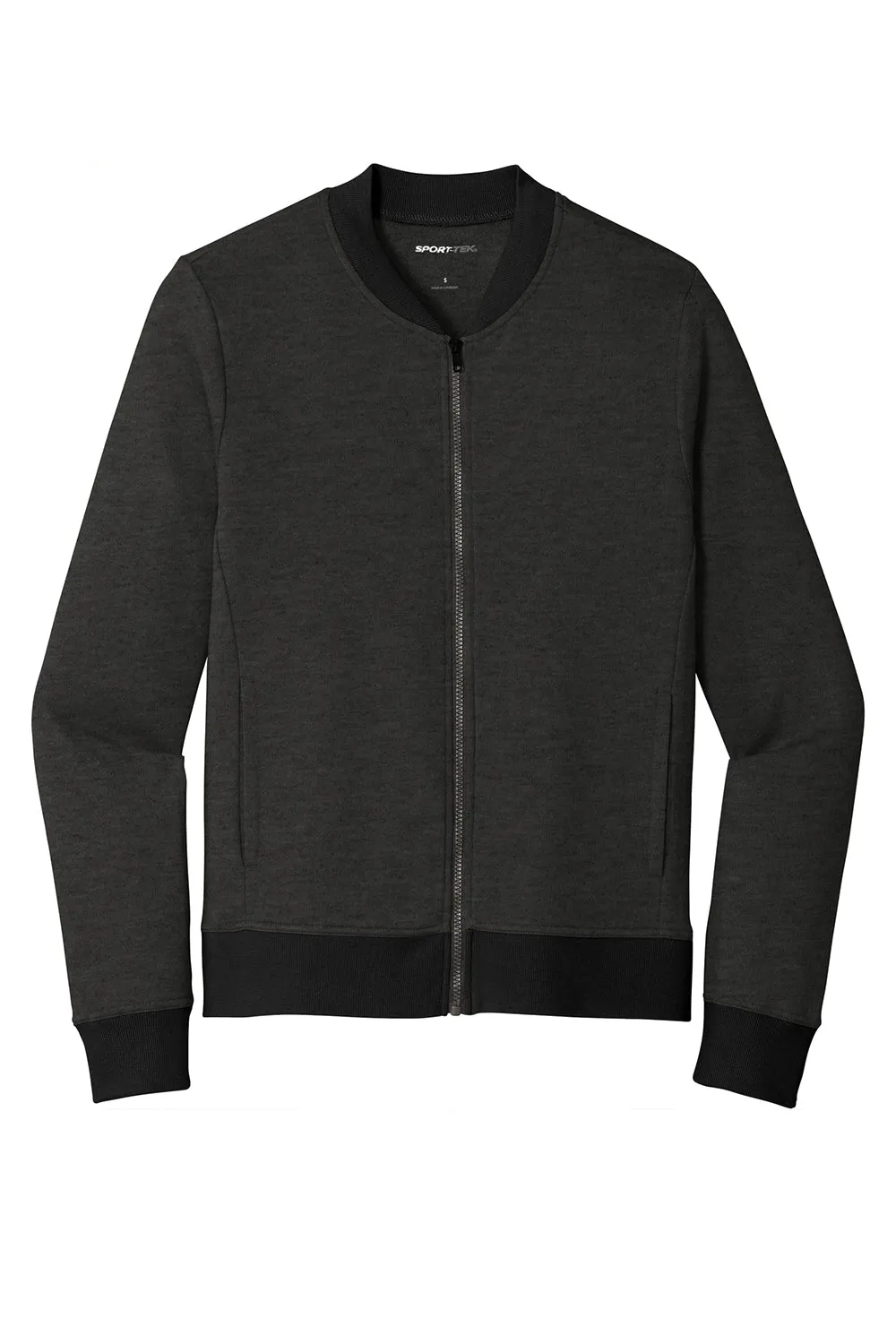 Sport-Tek Mens French Terry Full Zip Bomber Jacket - Heather Black