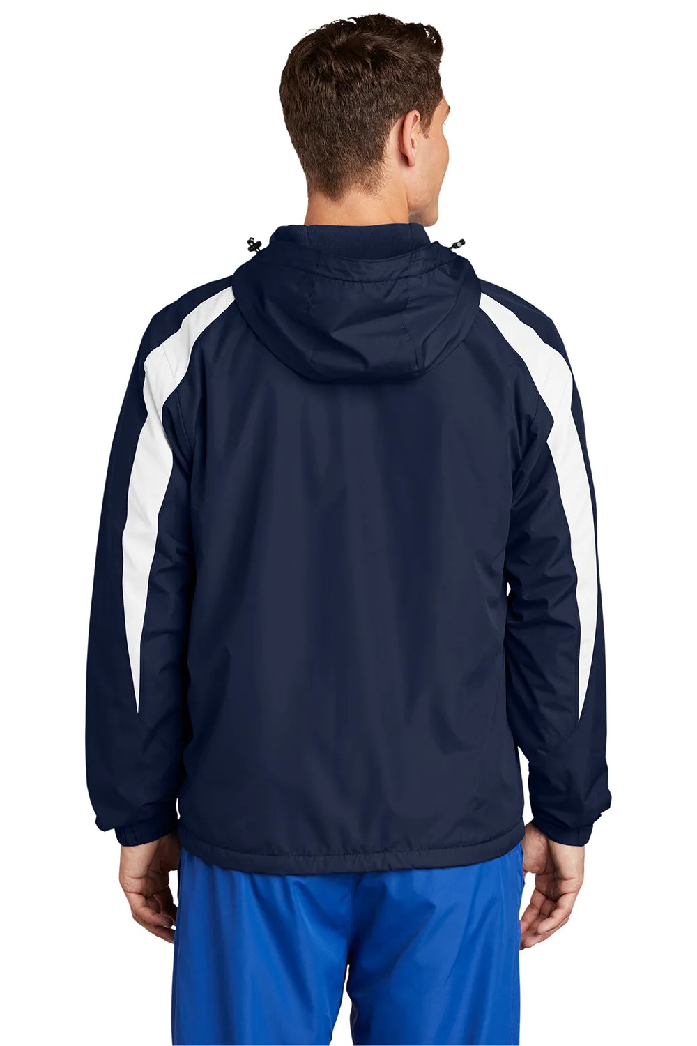 Sport-Tek Mens Full Zip Hooded Jacket - True Navy Blue/White