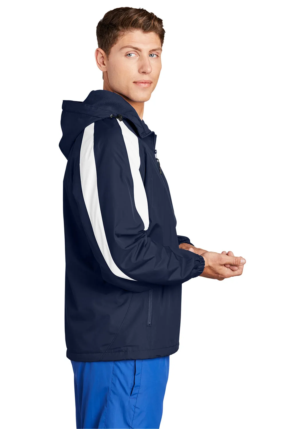 Sport-Tek Mens Full Zip Hooded Jacket - True Navy Blue/White
