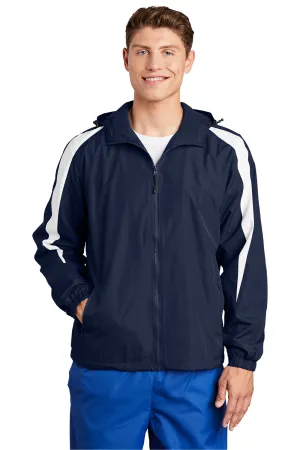 Sport-Tek Mens Full Zip Hooded Jacket - True Navy Blue/White