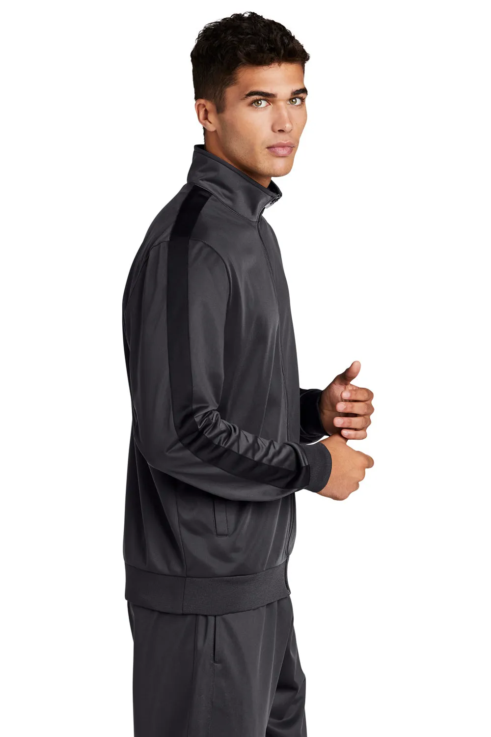 Sport-Tek Mens Full Zip Track Jacket - Graphite Grey/Black