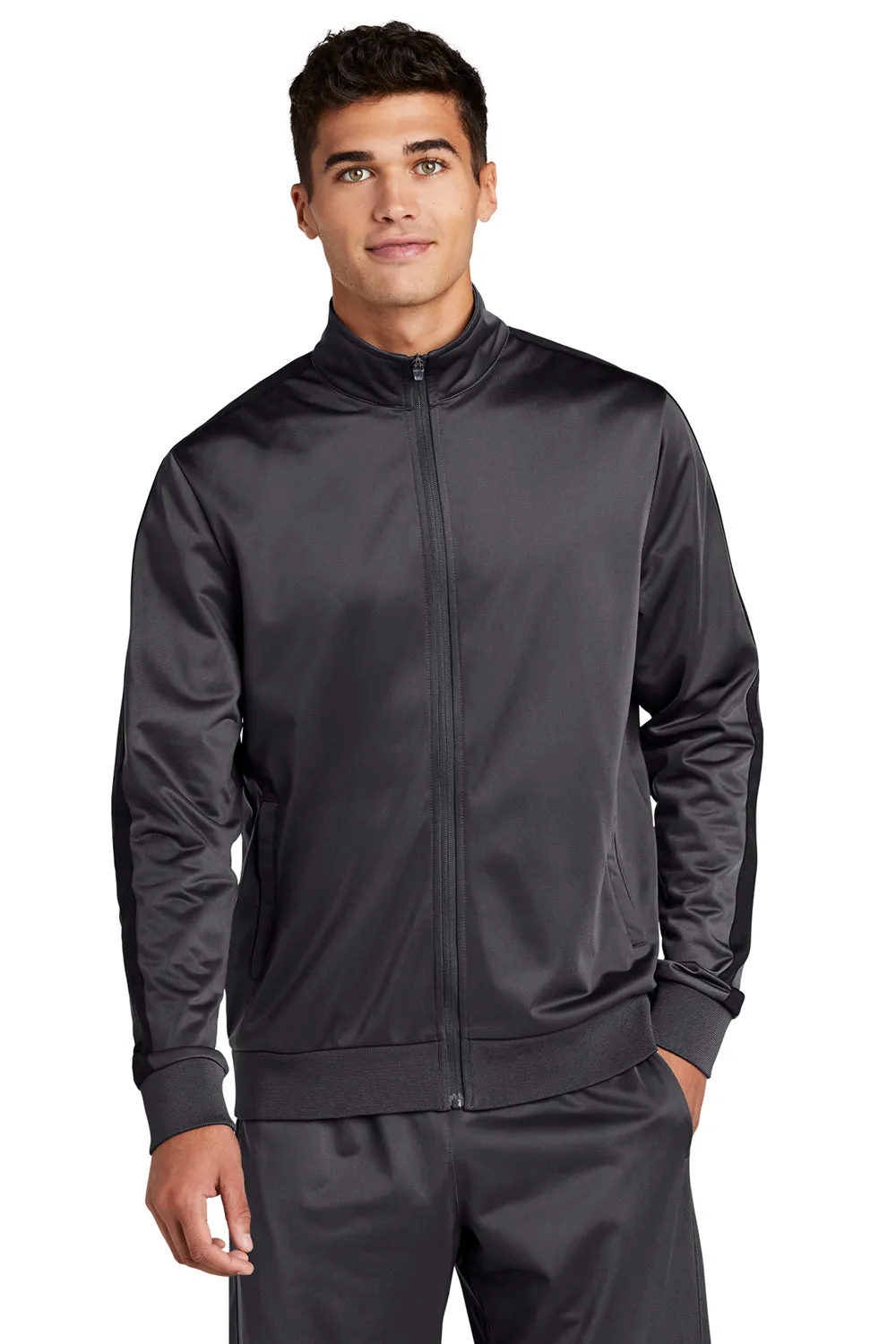 Sport-Tek Mens Full Zip Track Jacket - Graphite Grey/Black