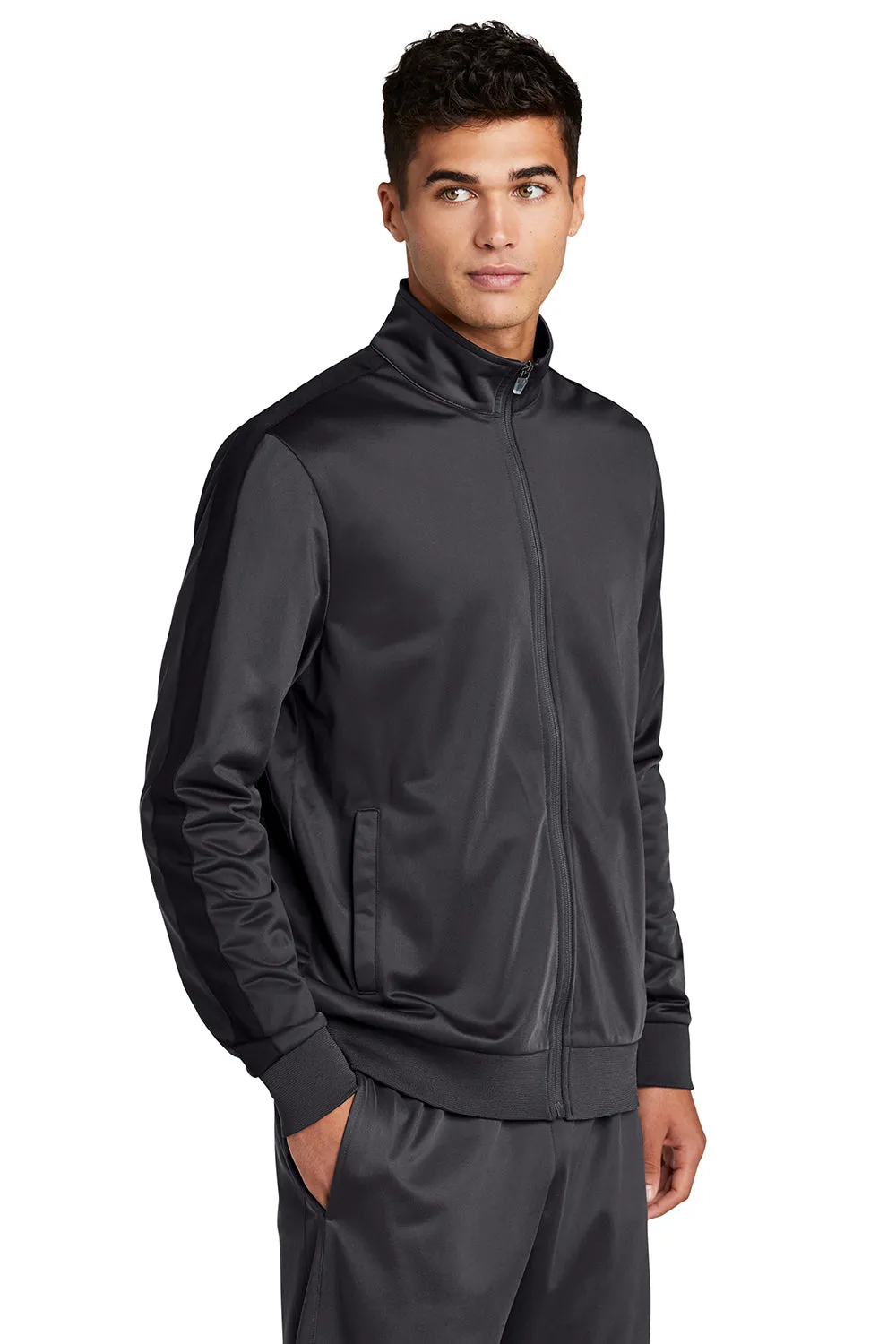 Sport-Tek Mens Full Zip Track Jacket - Graphite Grey/Black