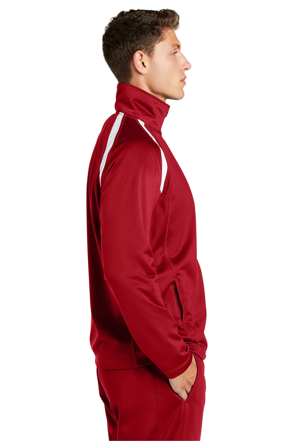 Sport-Tek Mens Full Zip Track Jacket - True Red/White