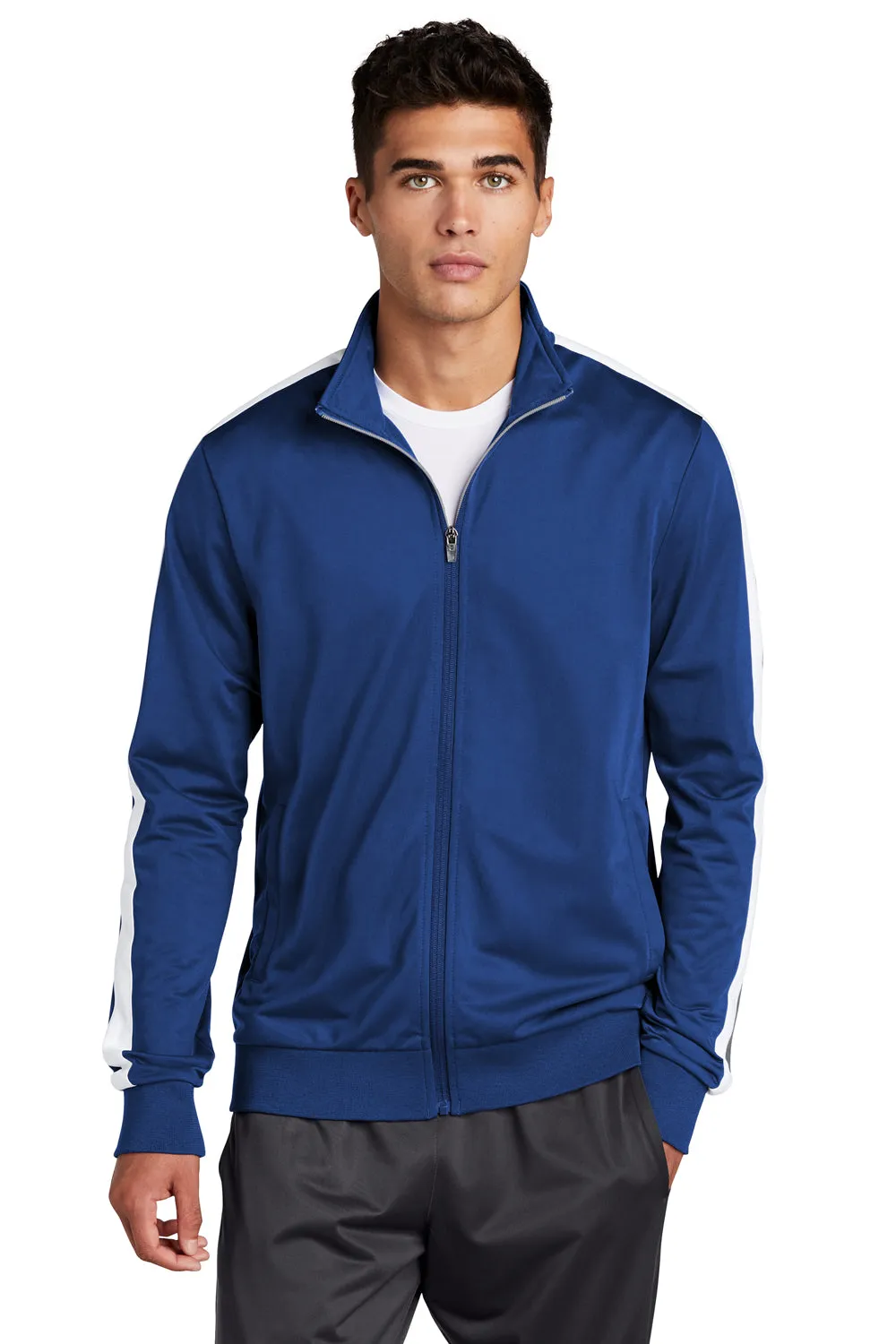 Sport-Tek Mens Full Zip Track Jacket - True Royal Blue/White