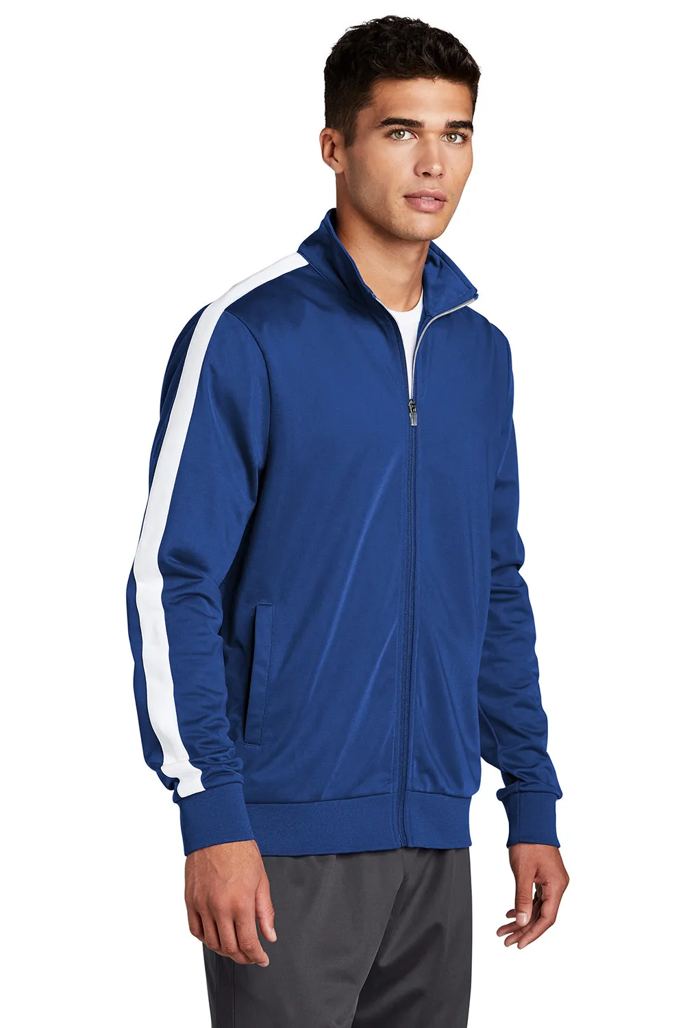 Sport-Tek Mens Full Zip Track Jacket - True Royal Blue/White