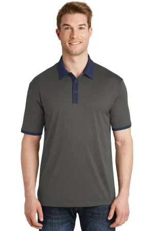 Sport-Tek Mens Heather Contender Moisture Wicking Short Sleeve Polo Shirt - Heather Graphite Grey/True Navy Blue - Closeout Clothing Sport-Tek