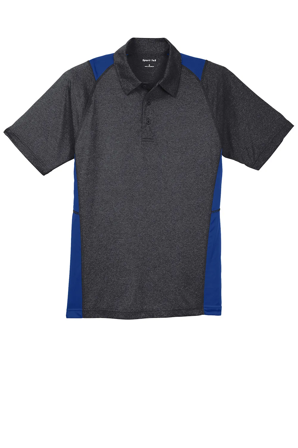 Sport-Tek Mens Heather Contender Moisture Wicking Short Sleeve Polo Shirt - Heather Graphite Grey/True Royal Blue - Closeout Clothing Sport-Tek