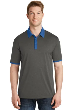 Sport-Tek Mens Heather Contender Moisture Wicking Short Sleeve Polo Shirt - Heather Graphite Grey/True Royal Blue - Closeout Clothing Sport-Tek