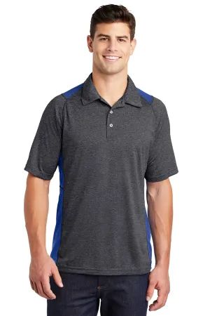 Sport-Tek Mens Heather Contender Moisture Wicking Short Sleeve Polo Shirt - Heather Graphite Grey/True Royal Blue - Closeout Clothing Sport-Tek
