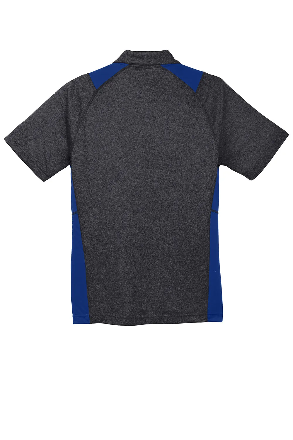 Sport-Tek Mens Heather Contender Moisture Wicking Short Sleeve Polo Shirt - Heather Graphite Grey/True Royal Blue - Closeout Clothing Sport-Tek