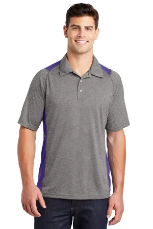 Sport-Tek Mens Heather Contender Moisture Wicking Short Sleeve Polo Shirt - Heather Vintage Grey/Purple Clothing Sport-Tek