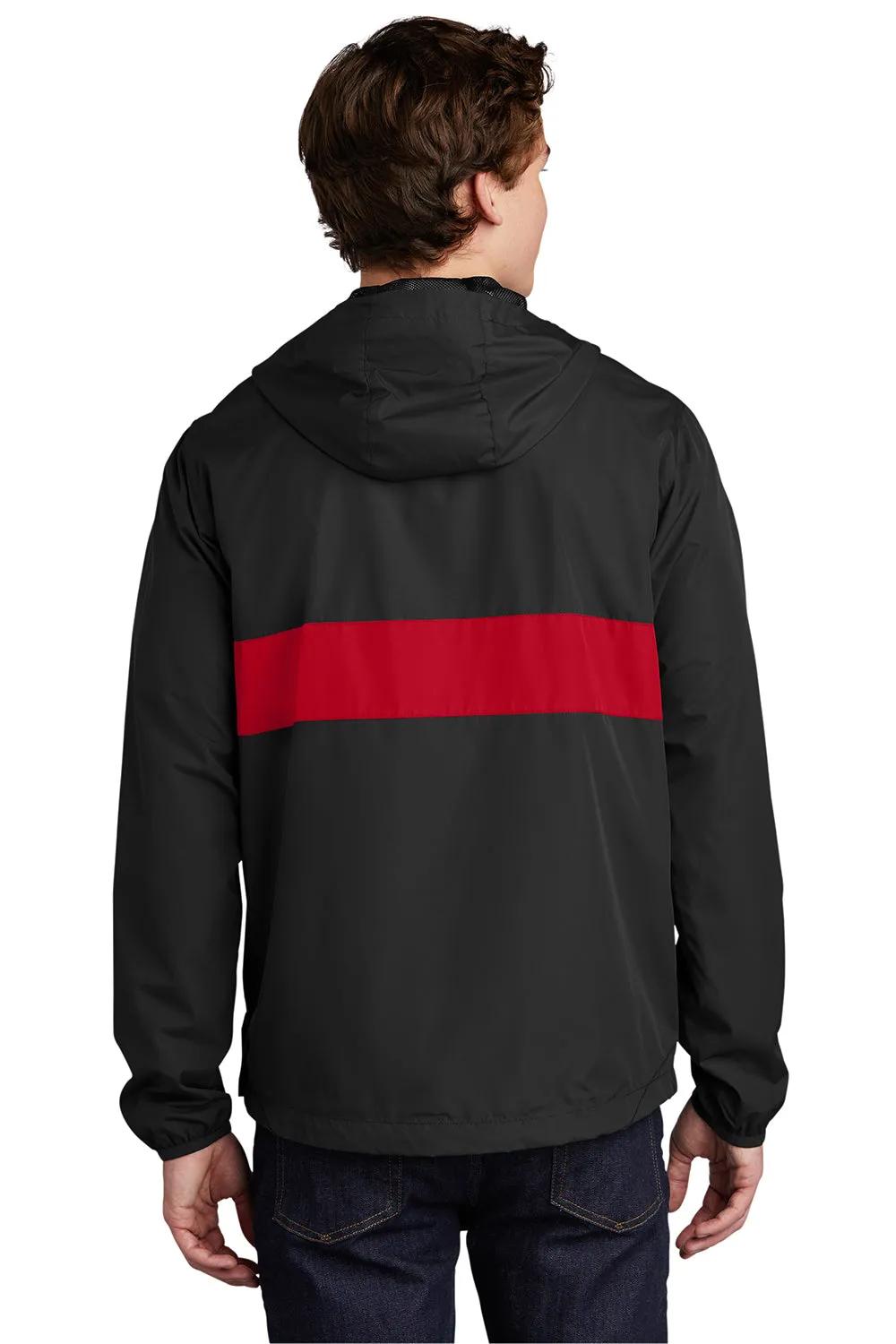 Sport-Tek Mens Hooded 1/4 Zip Jacket - Black/True Red