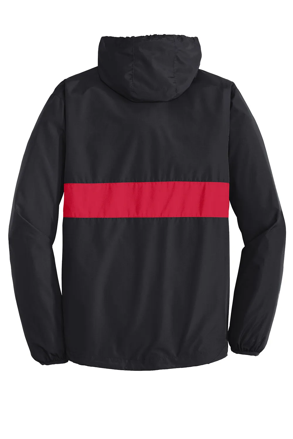 Sport-Tek Mens Hooded 1/4 Zip Jacket - Black/True Red