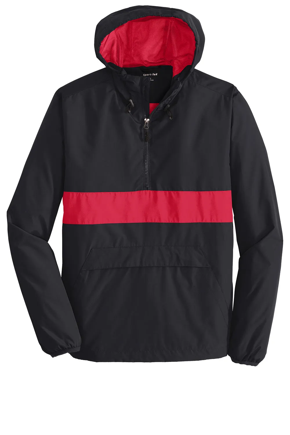 Sport-Tek Mens Hooded 1/4 Zip Jacket - Black/True Red