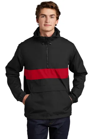 Sport-Tek Mens Hooded 1/4 Zip Jacket - Black/True Red