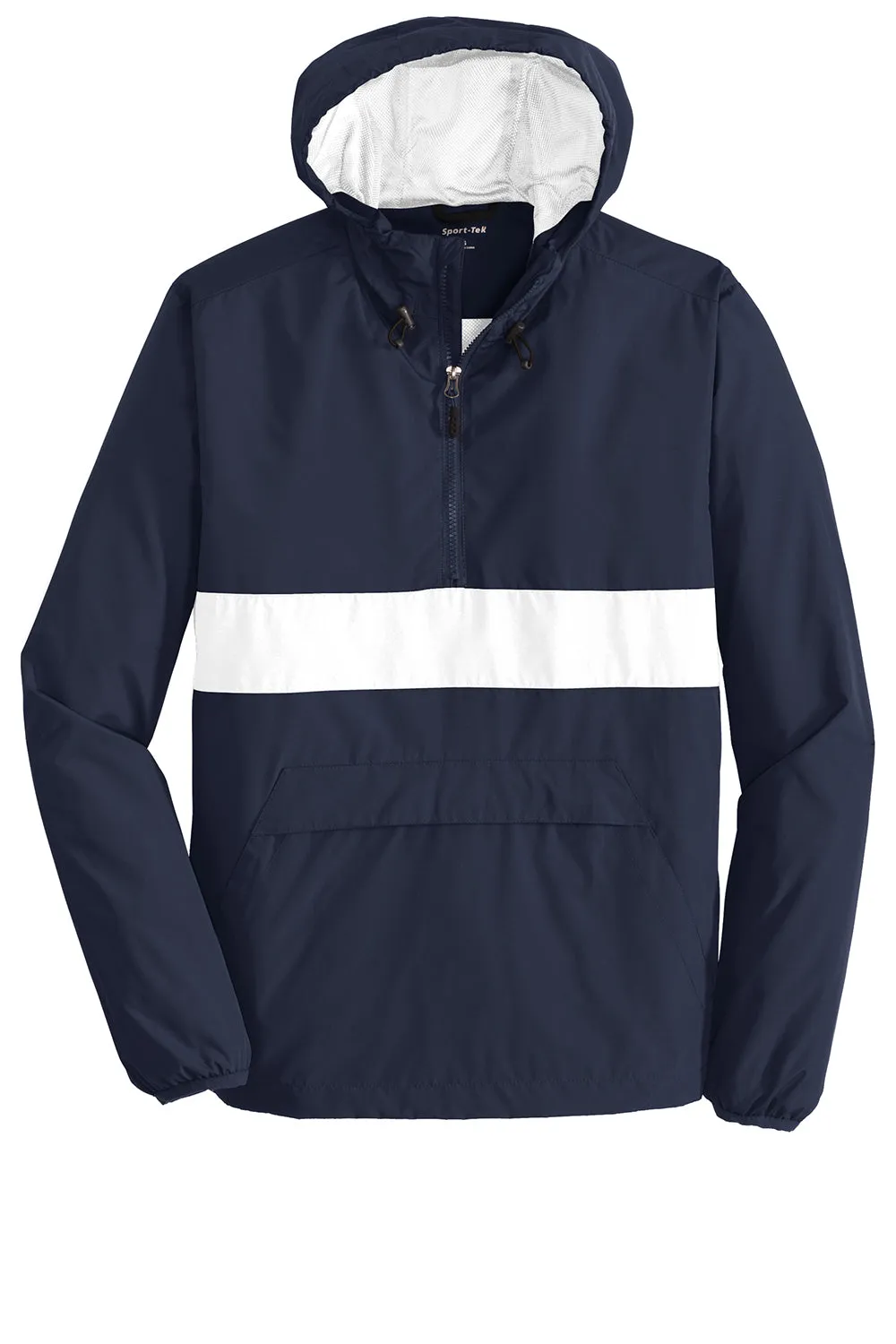 Sport-Tek Mens Hooded 1/4 Zip Jacket - True Navy Blue/White
