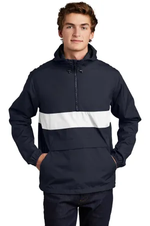 Sport-Tek Mens Hooded 1/4 Zip Jacket - True Navy Blue/White