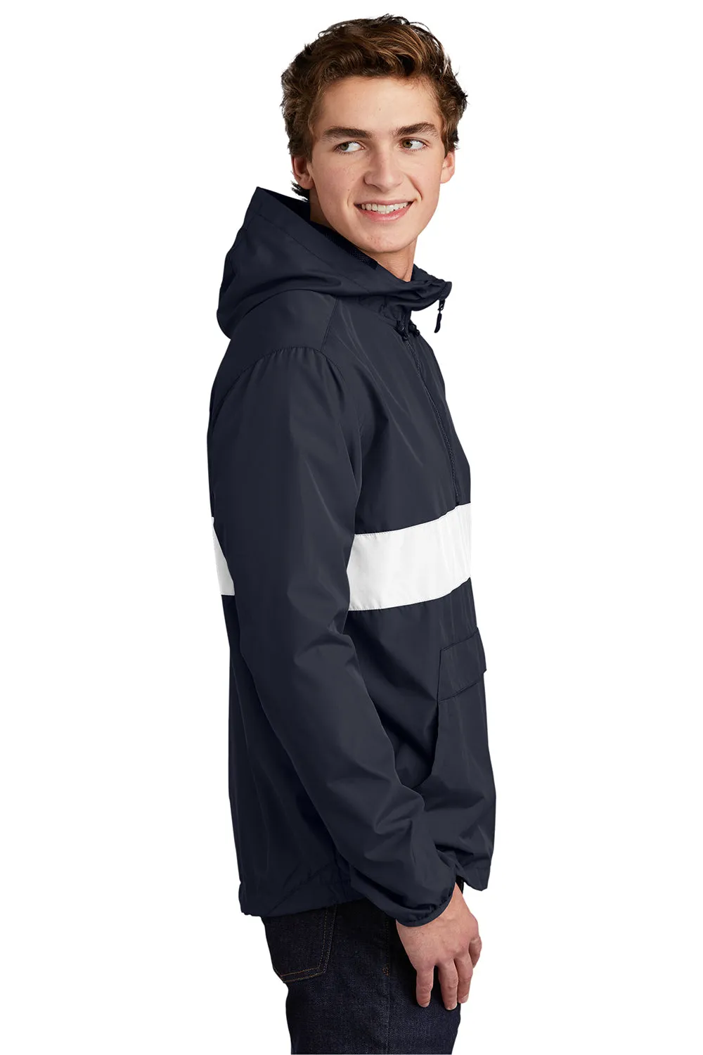 Sport-Tek Mens Hooded 1/4 Zip Jacket - True Navy Blue/White