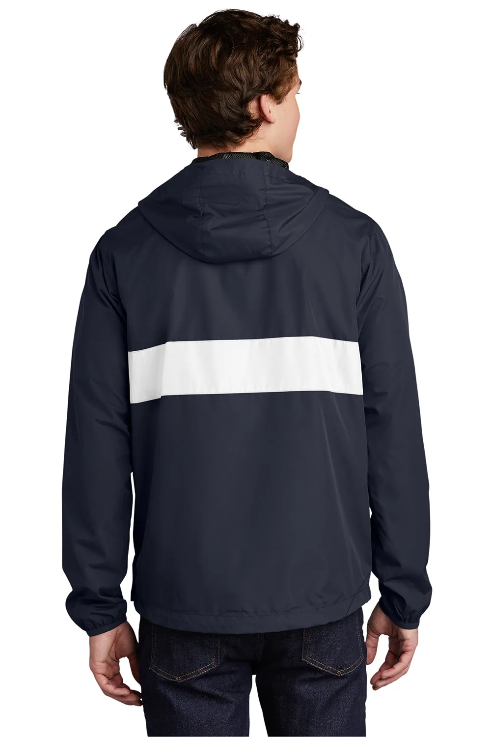 Sport-Tek Mens Hooded 1/4 Zip Jacket - True Navy Blue/White