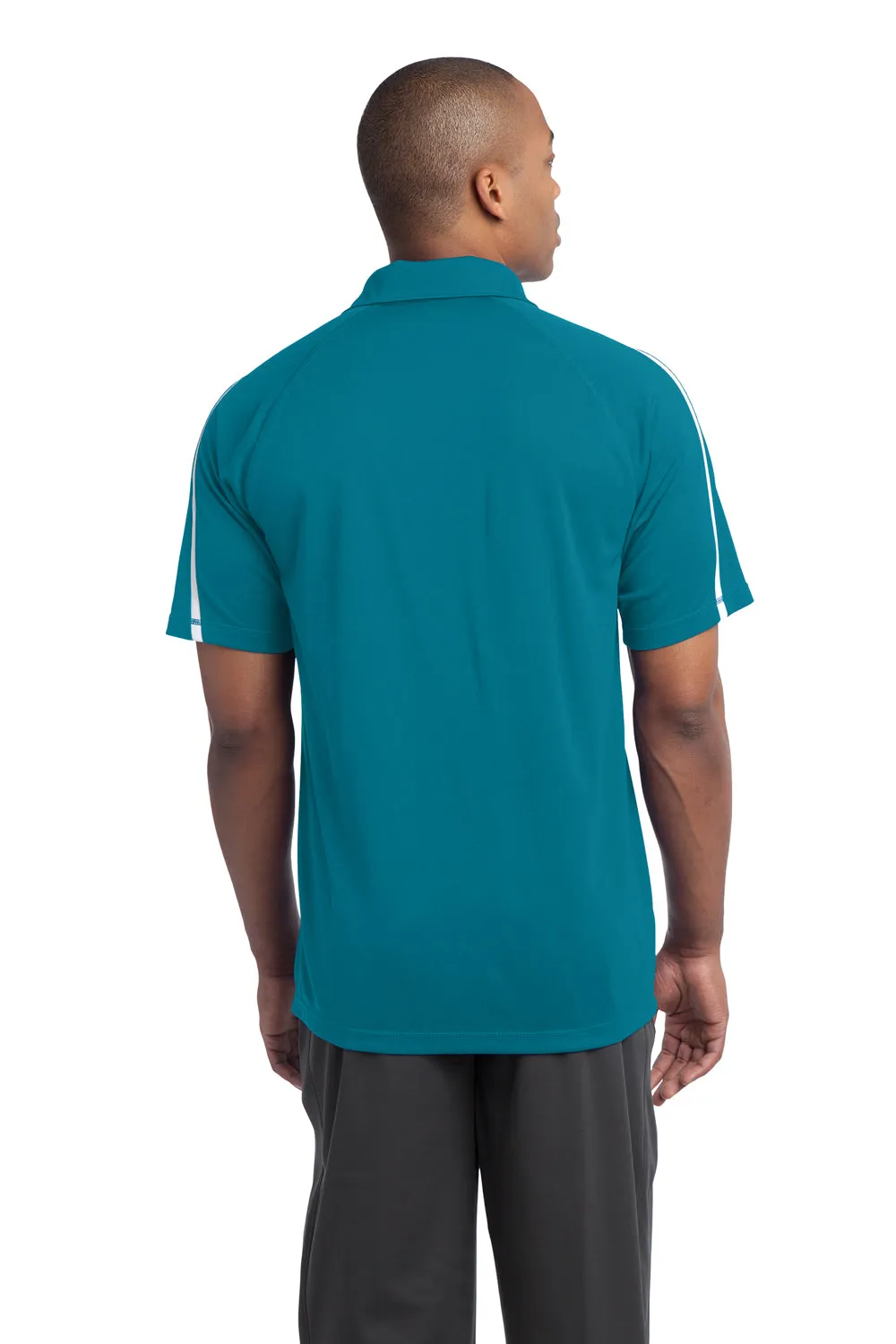 Sport-Tek Mens Micro-Mesh Moisture Wicking Short Sleeve Polo Shirt - Blue Wake/White - Closeout Clothing Sport-Tek