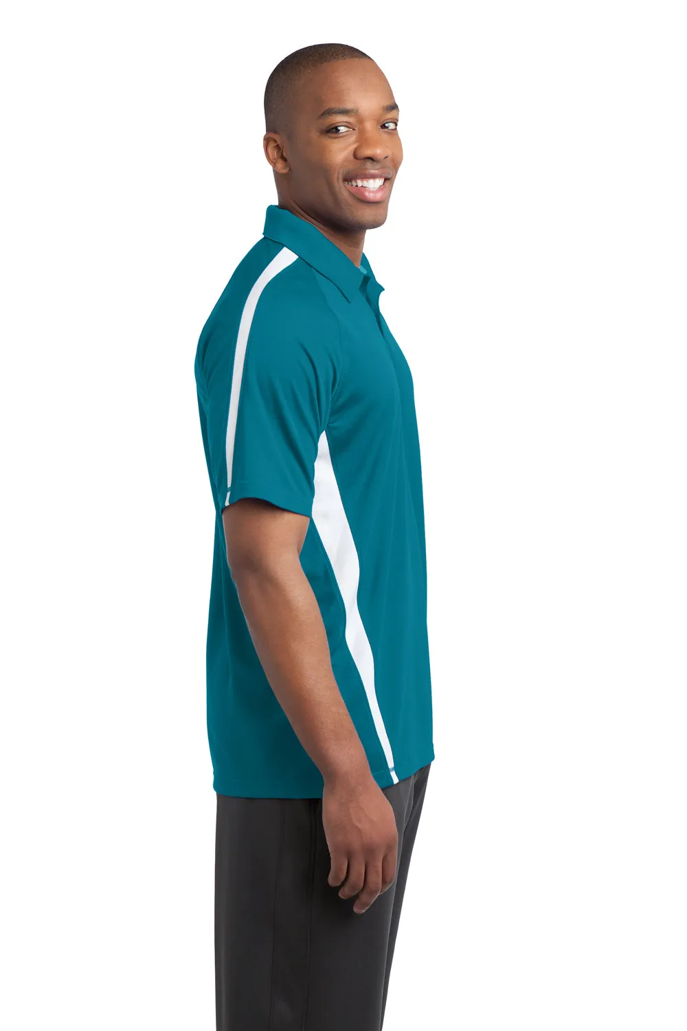 Sport-Tek Mens Micro-Mesh Moisture Wicking Short Sleeve Polo Shirt - Blue Wake/White - Closeout Clothing Sport-Tek