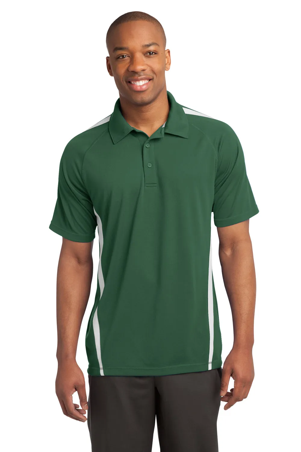 Sport-Tek Mens Micro-Mesh Moisture Wicking Short Sleeve Polo Shirt - Forest Green/White - Closeout Clothing Sport-Tek