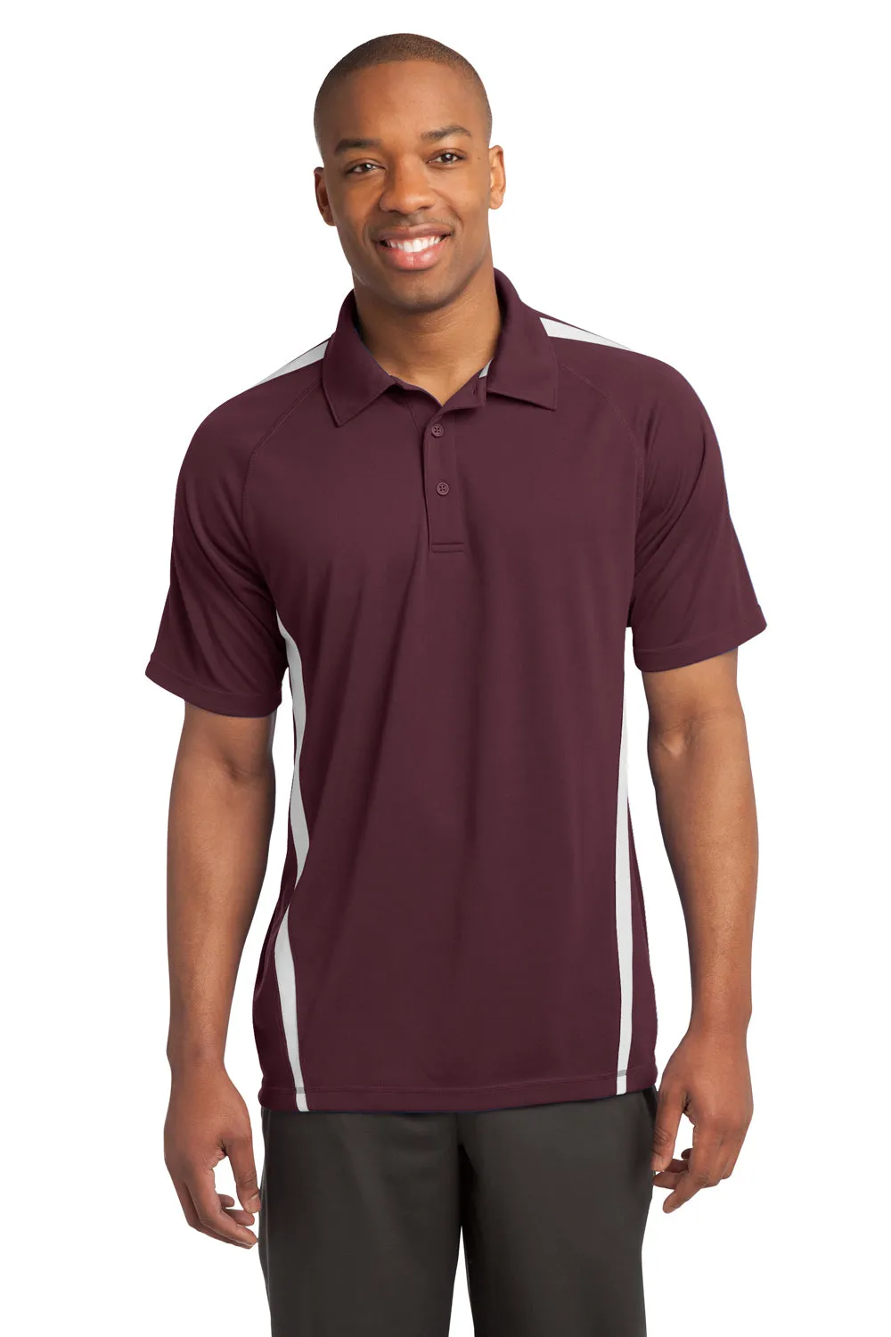 Sport-Tek Mens Micro-Mesh Moisture Wicking Short Sleeve Polo Shirt - Maroon/White - Closeout Clothing Sport-Tek