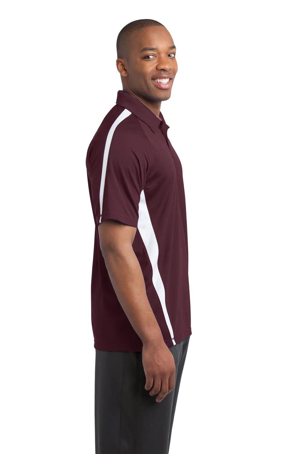 Sport-Tek Mens Micro-Mesh Moisture Wicking Short Sleeve Polo Shirt - Maroon/White - Closeout Clothing Sport-Tek