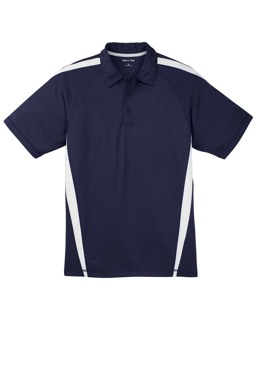 Sport-Tek Mens Micro-Mesh Moisture Wicking Short Sleeve Polo Shirt - True Navy Blue/White Clothing Sport-Tek