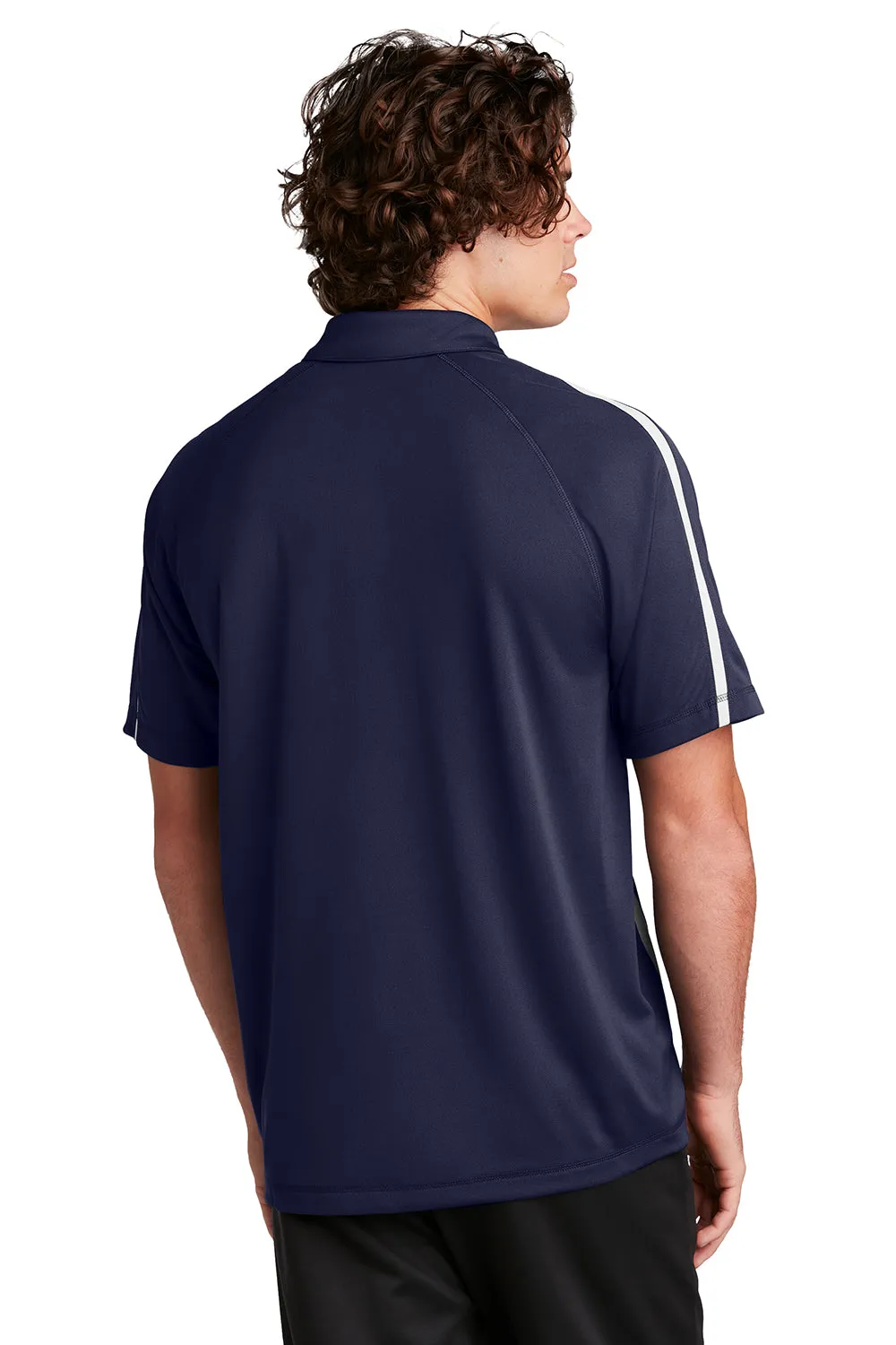 Sport-Tek Mens Micro-Mesh Moisture Wicking Short Sleeve Polo Shirt - True Navy Blue/White Clothing Sport-Tek