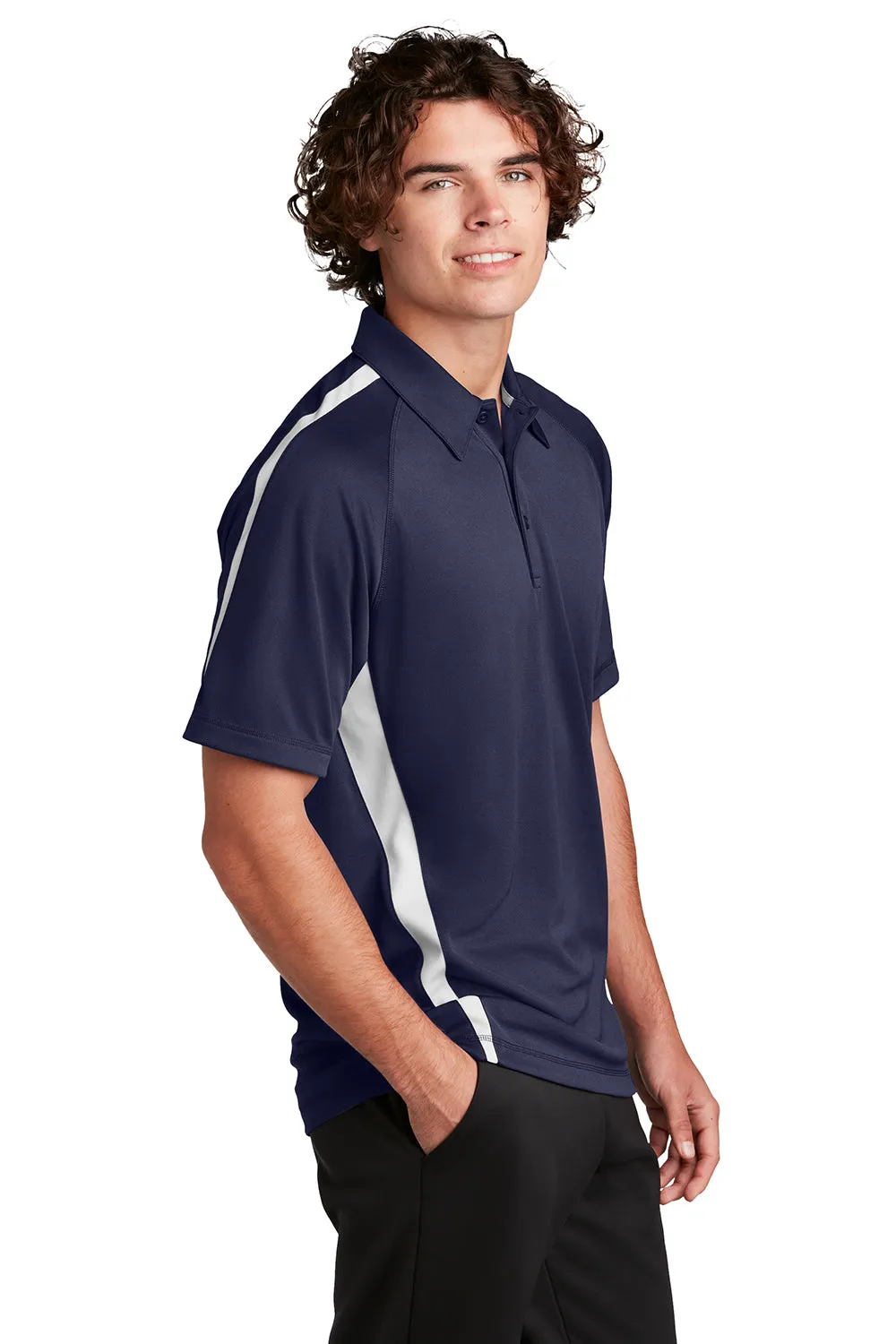 Sport-Tek Mens Micro-Mesh Moisture Wicking Short Sleeve Polo Shirt - True Navy Blue/White Clothing Sport-Tek