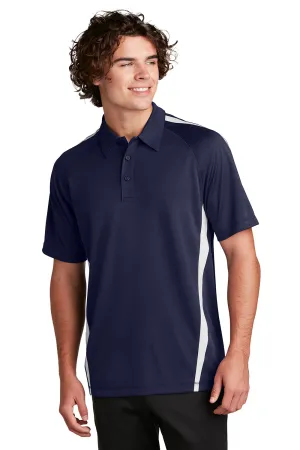 Sport-Tek Mens Micro-Mesh Moisture Wicking Short Sleeve Polo Shirt - True Navy Blue/White Clothing Sport-Tek