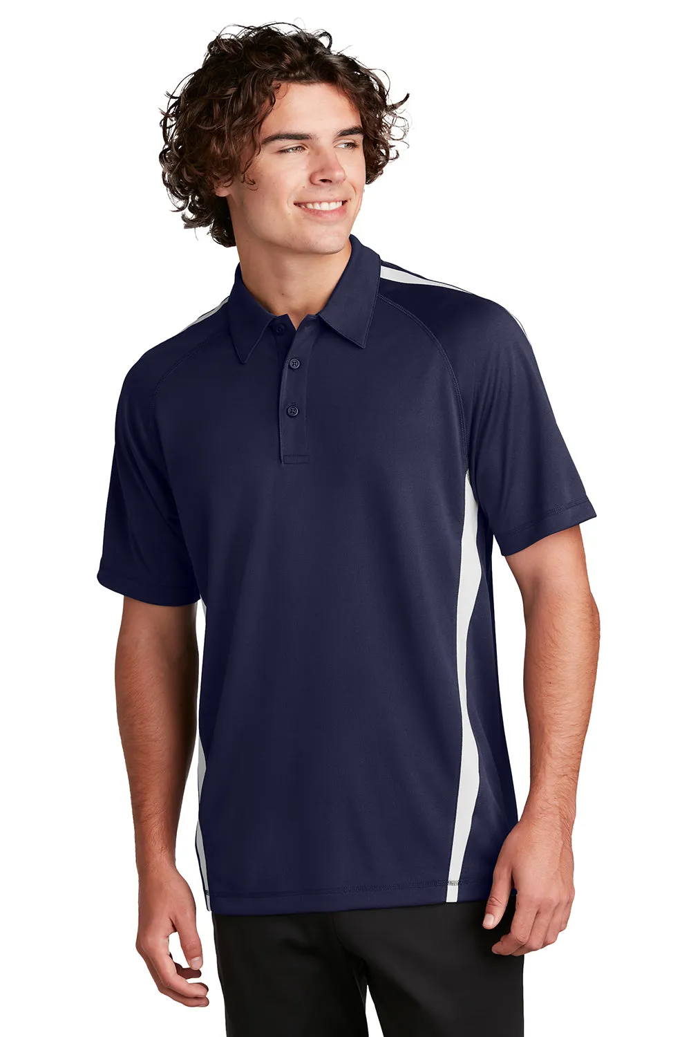 Sport-Tek Mens Micro-Mesh Moisture Wicking Short Sleeve Polo Shirt - True Navy Blue/White Clothing Sport-Tek