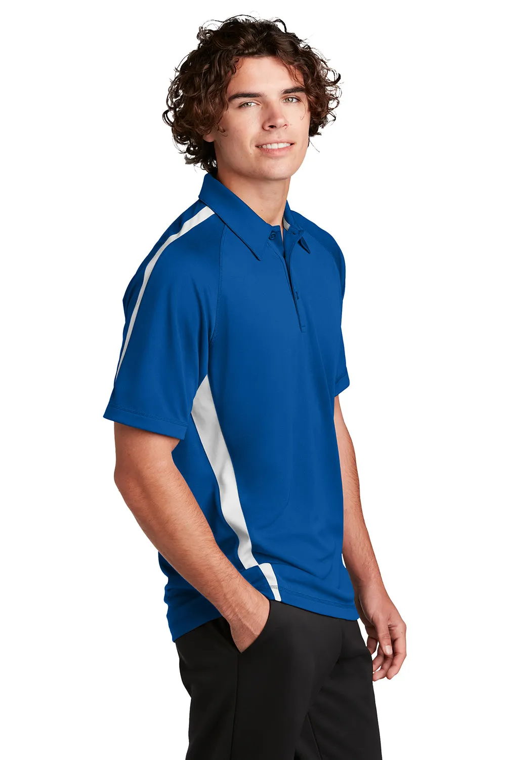 Sport-Tek Mens Micro-Mesh Moisture Wicking Short Sleeve Polo Shirt - True Royal Blue/White Clothing Sport-Tek