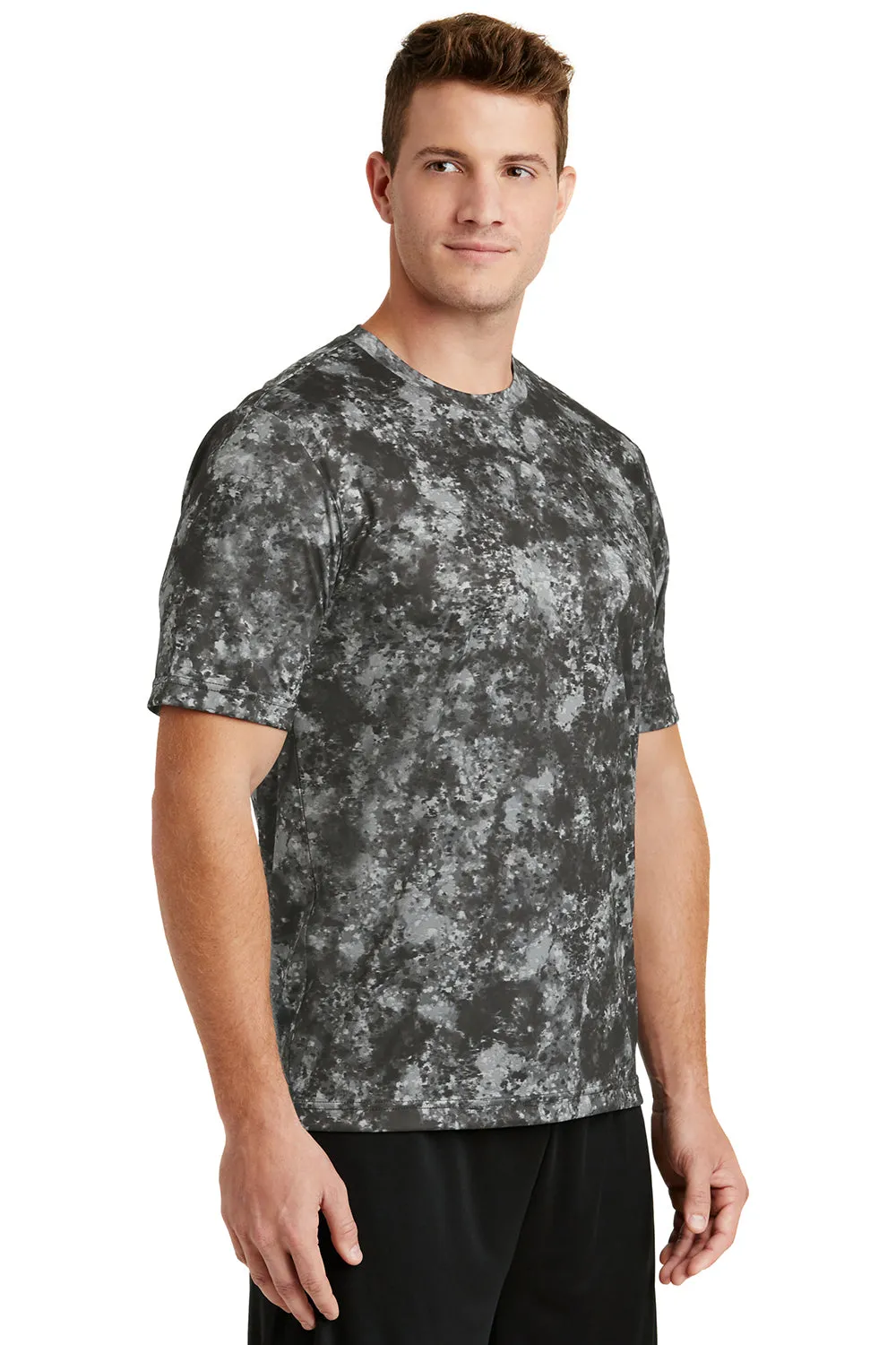 Sport-Tek Mens Mineral Freeze Moisture Wicking Short Sleeve Crewneck T-Shirt - Black - Closeout Clothing Sport-Tek