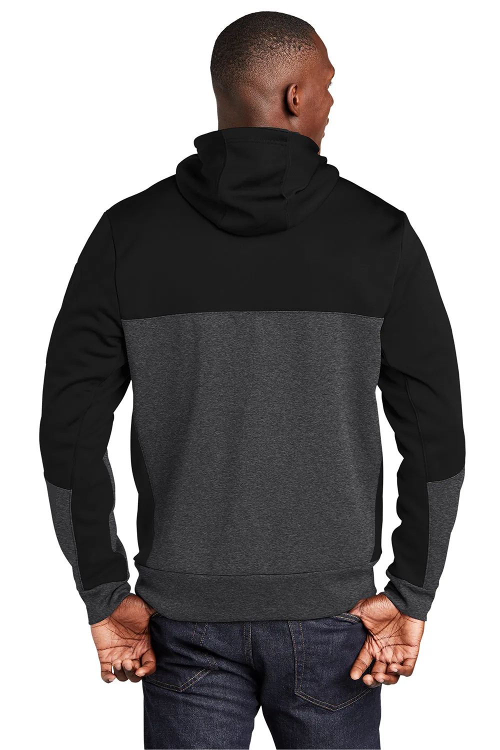 Sport-Tek Mens Moisture Wicking Full Zip Tech Fleece Hooded Jacket - Black/Heather Graphite Grey