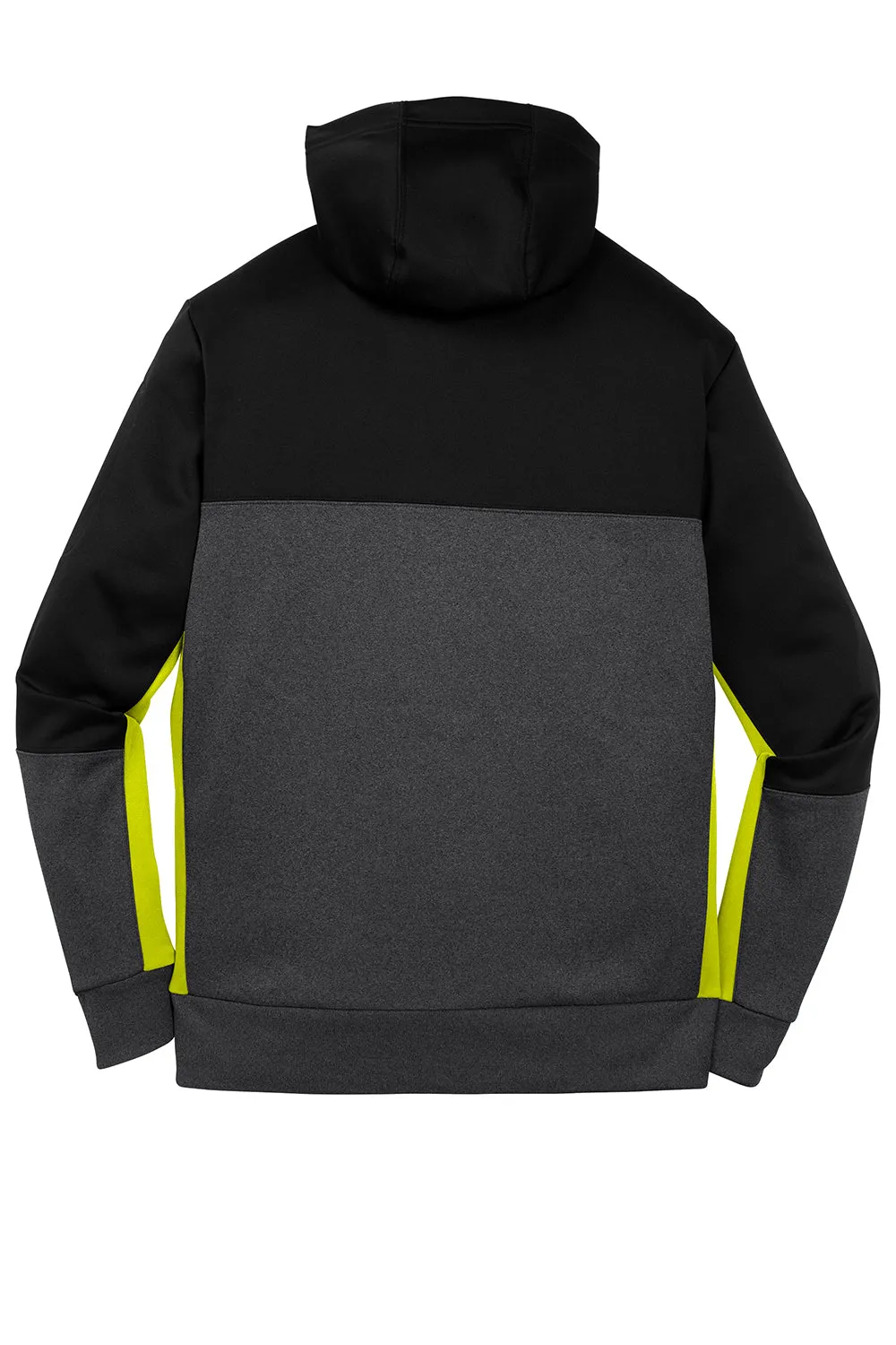 Sport-Tek Mens Moisture Wicking Full Zip Tech Fleece Hooded Jacket - Black/Heather Graphite Grey/Citron Green