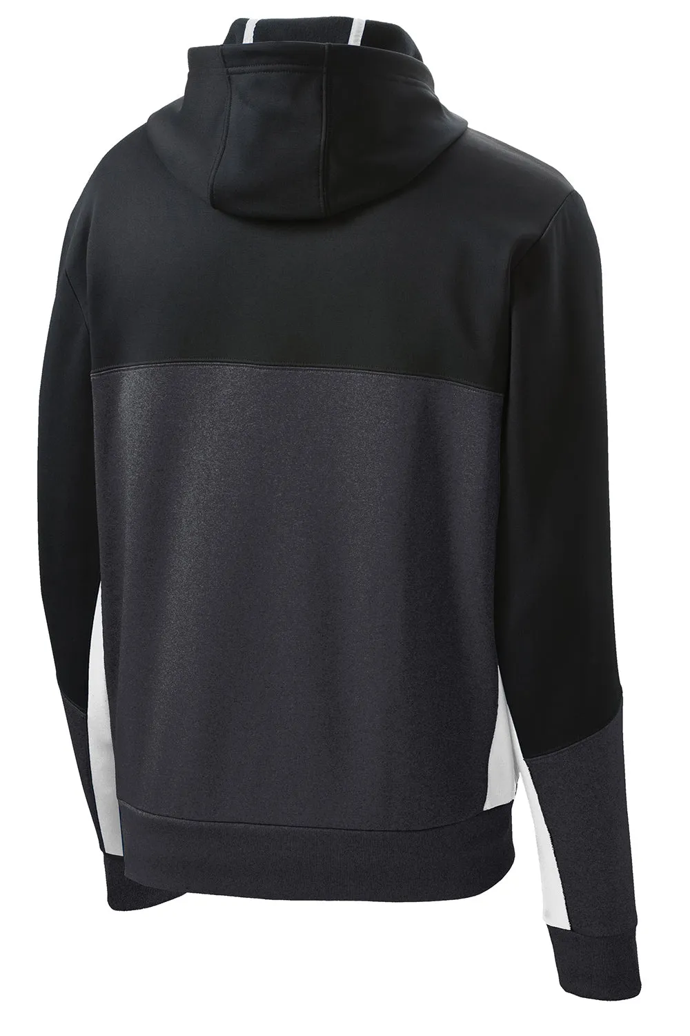 Sport-Tek Mens Moisture Wicking Full Zip Tech Fleece Hooded Jacket - Black/Heather Graphite Grey/White