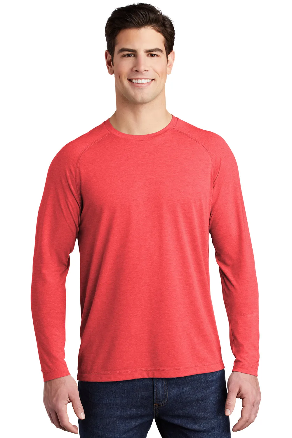 Sport-Tek Mens Moisture Wicking Long Sleeve Crewneck T-Shirt - Heather True Red Clothing Sport-Tek