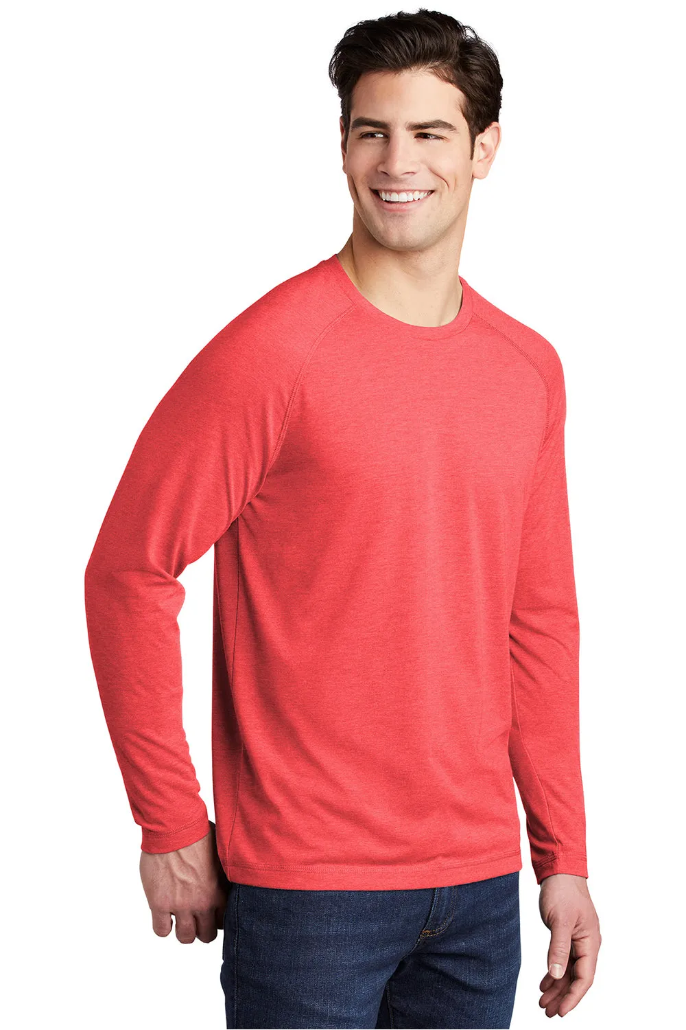 Sport-Tek Mens Moisture Wicking Long Sleeve Crewneck T-Shirt - Heather True Red Clothing Sport-Tek