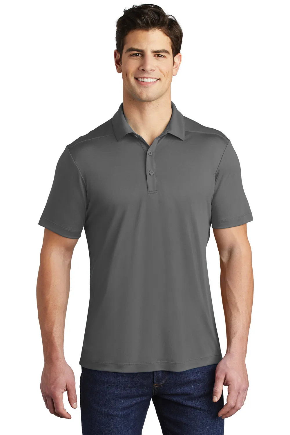 Sport-Tek Mens Moisture Wicking Short Sleeve Polo Shirt - Dark Smoke Grey Clothing Sport-Tek