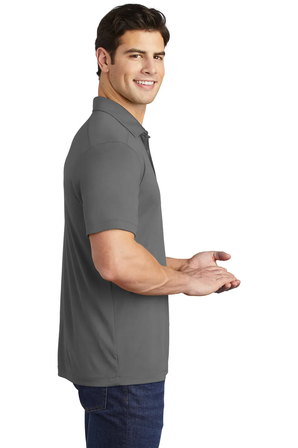 Sport-Tek Mens Moisture Wicking Short Sleeve Polo Shirt - Dark Smoke Grey Clothing Sport-Tek